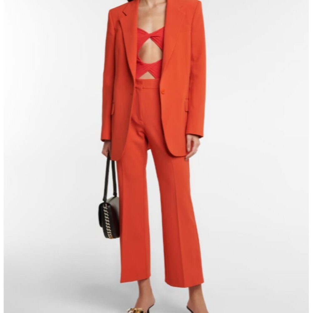 Stella McCartney High‎ Rise Pleated Pants Womens 2 Tangerine Wool Crop Flare